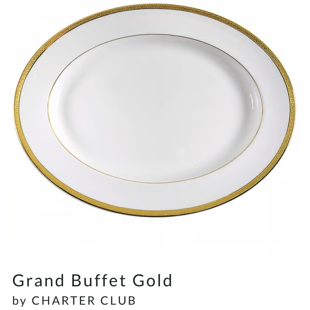 14" Oval Serving Platter Grand Buffet Gold by Charter Club
